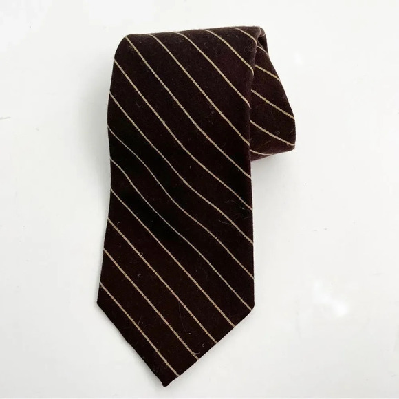 Brooks Brothers Brown‎ Wool Blend Tie Striped Winter Workwear Office Preppy Work - Picture 6 of 8